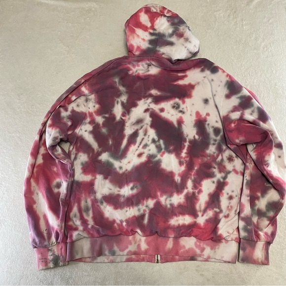 Womens PINK Tie Die Dickies Zip Up Hoodie Heavyweight Embroidered Patch Size XL - Picture 6 of 9